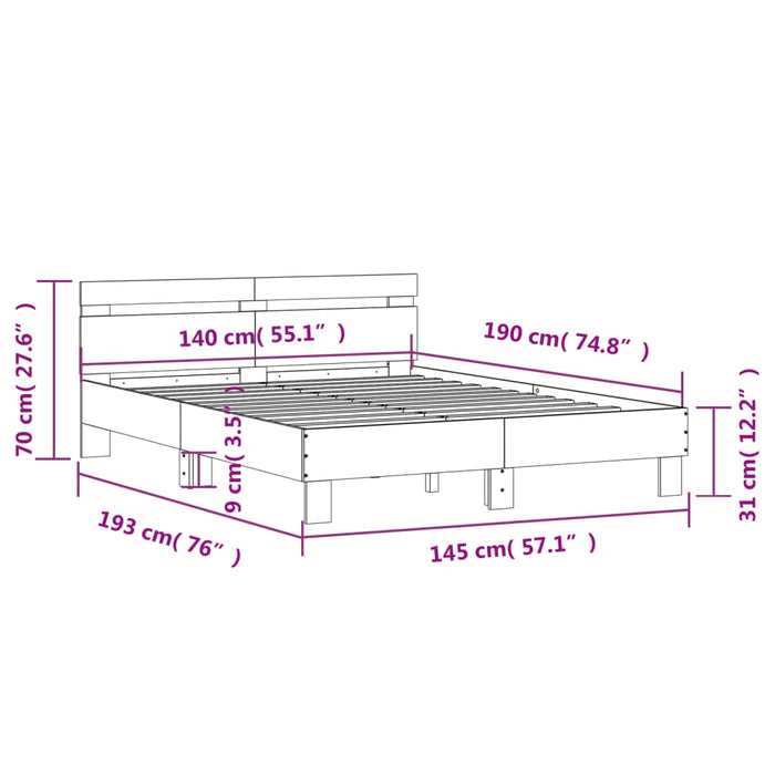 Cadru de pat cu tăblie gri sonoma 140x190 cm lemn prelucrat WALTI