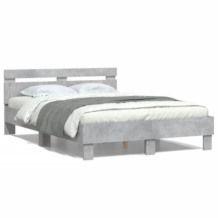 Cadru de pat cu tăblie gri beton 135x190 cm lemn prelucrat WALTI