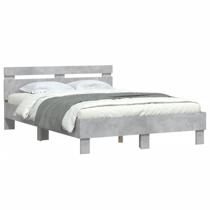 Cadru de pat cu tăblie gri beton 135x190 cm lemn prelucrat WALTI
