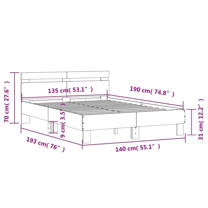 Cadru de pat cu tăblie gri beton 135x190 cm lemn prelucrat WALTI