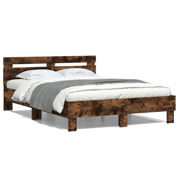 Cadru de pat cu tăblie stejar fumuriu 135x190 cm lemn prelucrat WALTI