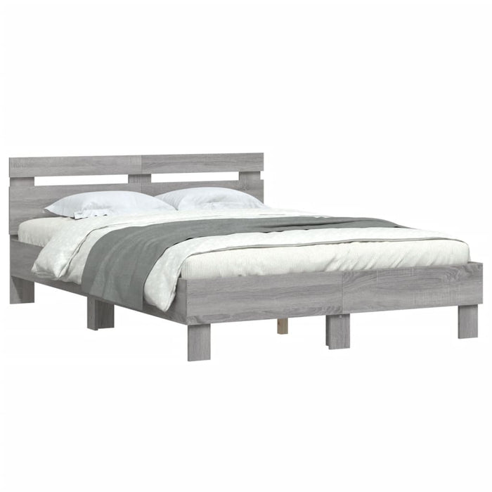 Cadru de pat cu tăblie, gri sonoma, 135x190 cm, lemn prelucrat WALTI