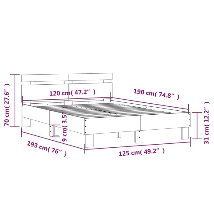 Cadru de pat cu tăblie gri beton 120x190 cm lemn prelucrat - WALTI WALTI