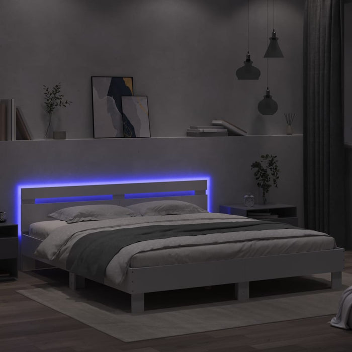 Cadru de pat cu tăblie și LED, alb, 200x200 cm - WALTI WALTI