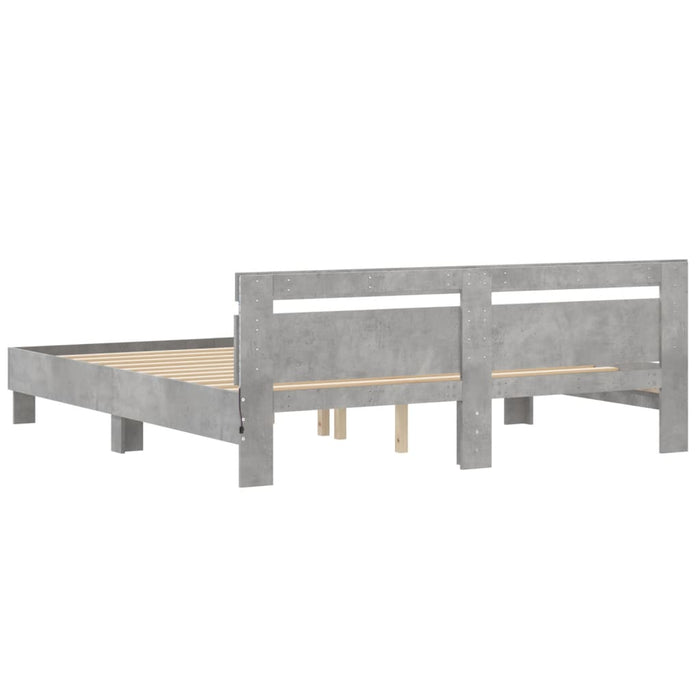 Cadru de pat cu tăblie și LED, gri beton, 200x200 cm - WALTI WALTI