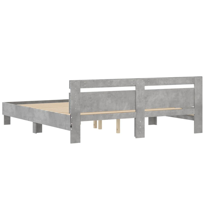 Cadru de pat cu tăblie și LED, gri beton, 180x200 cm - WALTI WALTI
