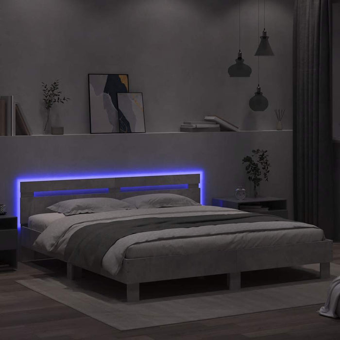 Cadru de pat cu tăblie și LED, gri beton, 160x200 cm - WALTI WALTI