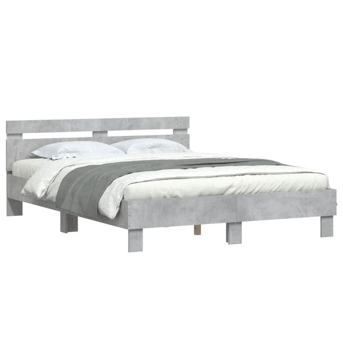 Cadru de pat cu tăblie și LED, gri beton, 150x200 cm - WALTI WALTI