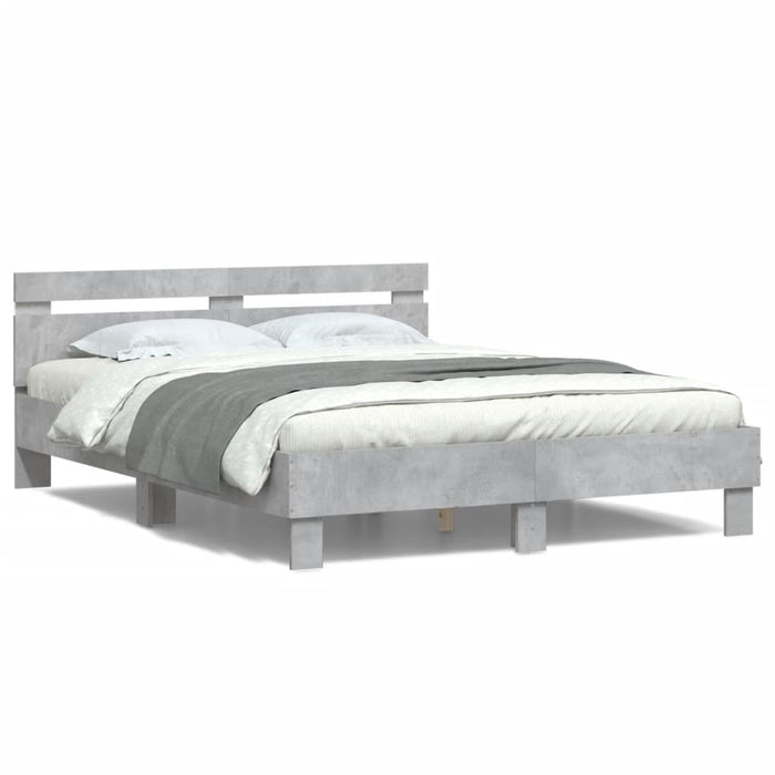 Cadru de pat cu tăblie și LED, gri beton, 150x200 cm - WALTI WALTI