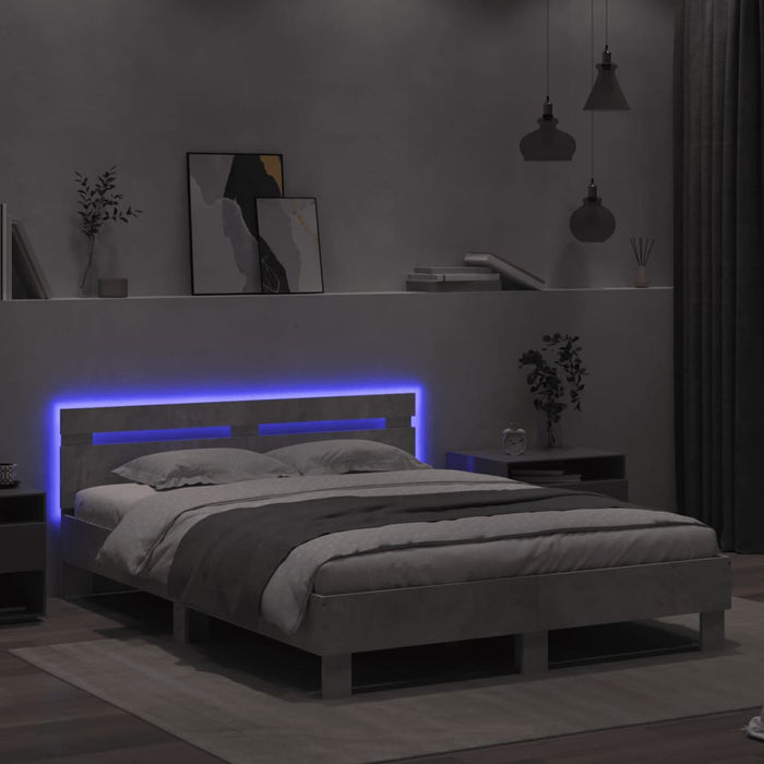 Cadru de pat cu tăblie și LED, gri beton, 140x200 cm - WALTI WALTI