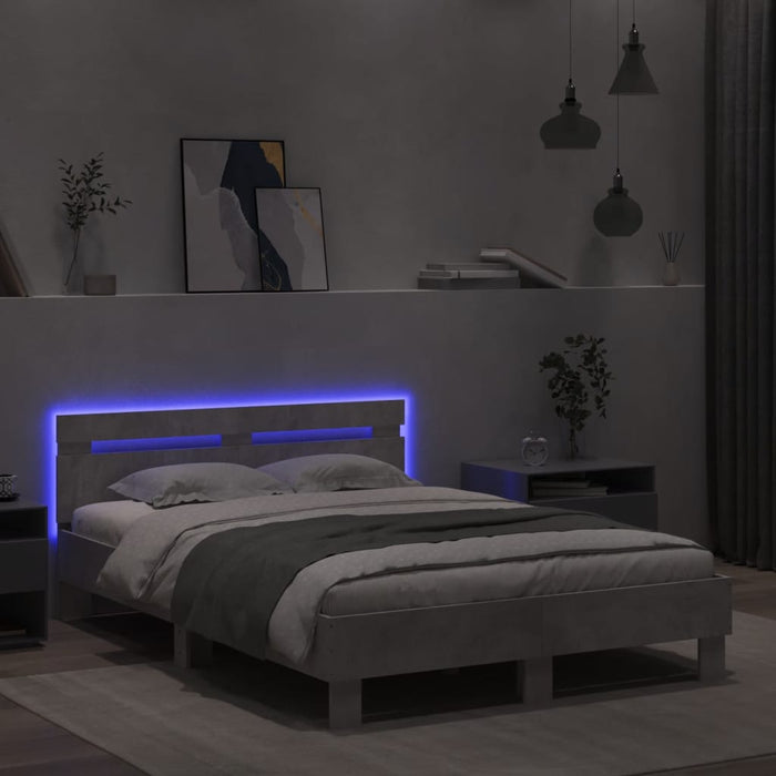Cadru de pat cu tăblie și LED, gri beton, 120x200 cm - WALTI WALTI