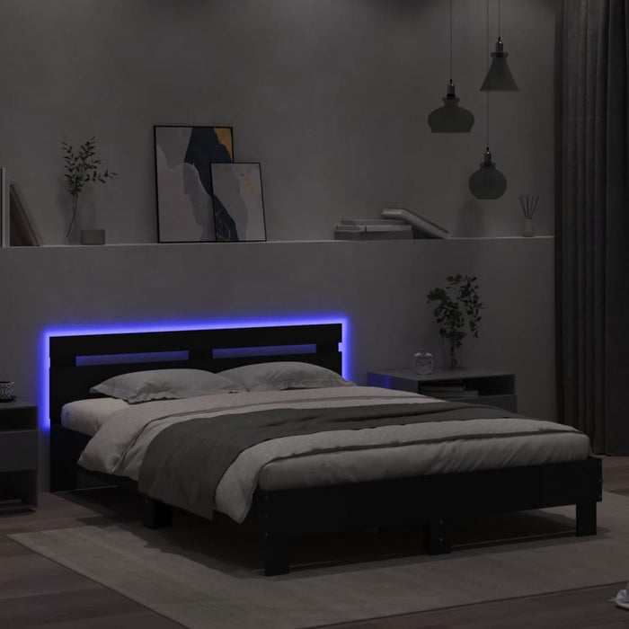 Cadru de pat cu tăblie și LED, negru, 140x190 cm WALTI