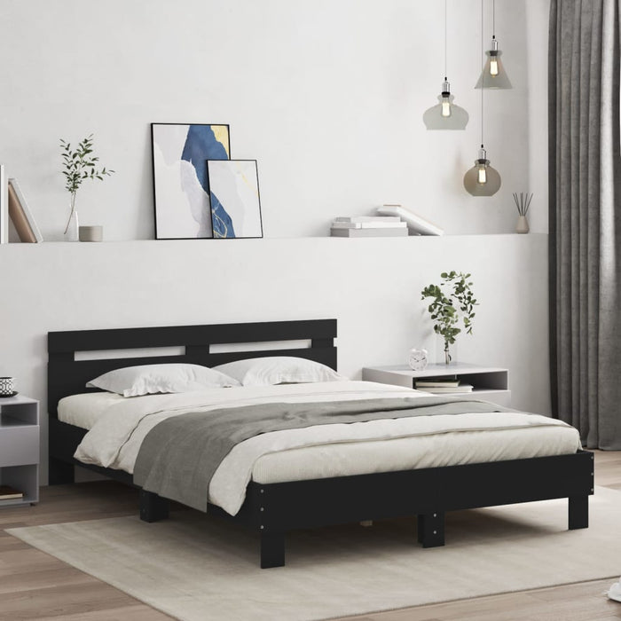 Cadru de pat cu tăblie și LED, negru, 140x190 cm WALTI