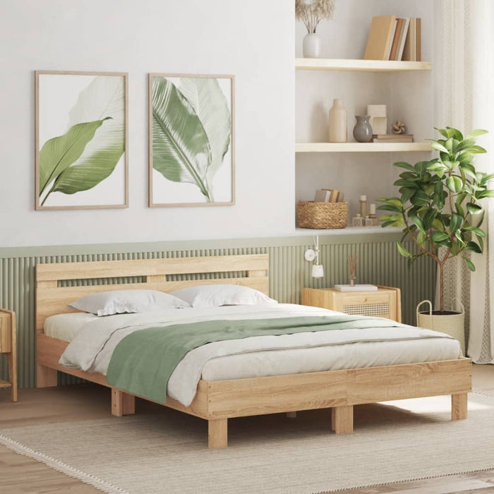 Cadru de pat cu tăblie și LED, stejar sonoma, 140x190 cm - WALTI WALTI