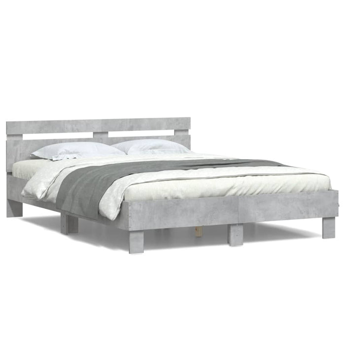 Cadru de pat cu tăblie și LED, gri beton, 140x190 cm WALTI