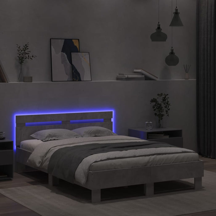 Cadru de pat cu tăblie și LED, gri beton, 135x190 cm - WALTI WALTI