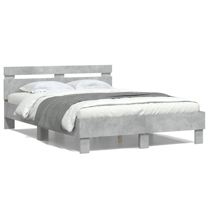 Cadru de pat cu tăblie și LED, gri beton, 135x190 cm - WALTI WALTI