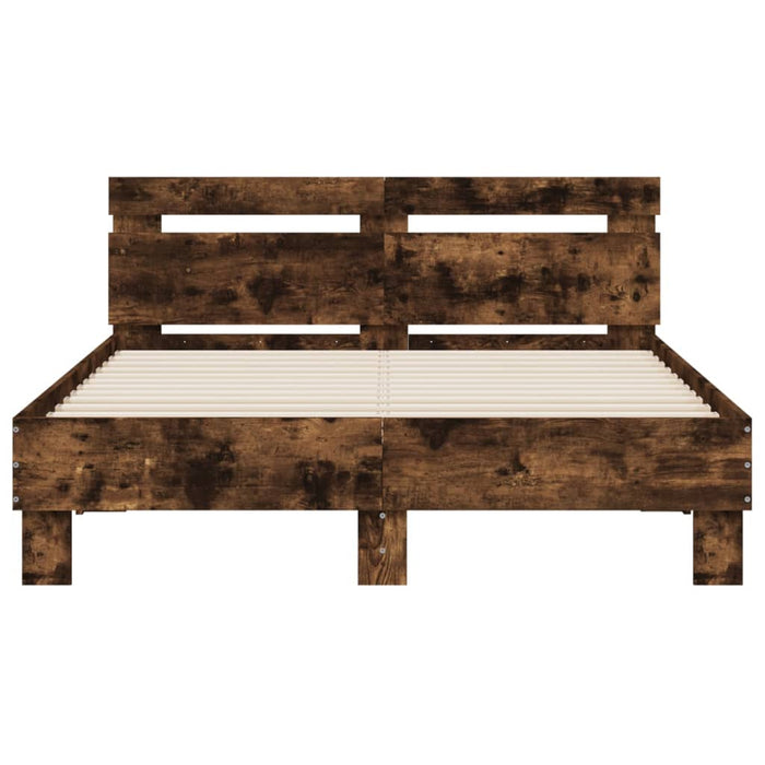 Cadru de pat cu tăblie și LED, stejar fumuriu, 135x190 cm - WALTI WALTI