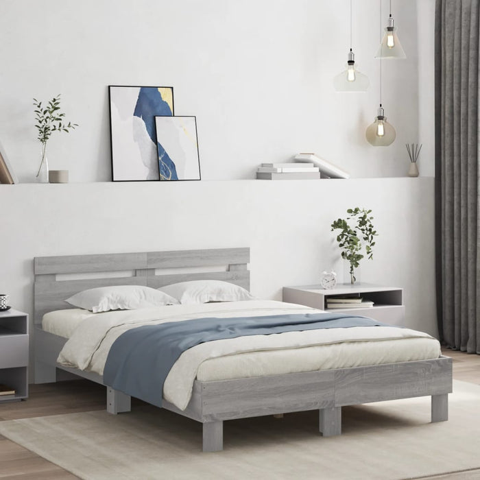 Cadru de pat cu tăblie și LED, gri sonoma, 135x190 cm - WALTI WALTI