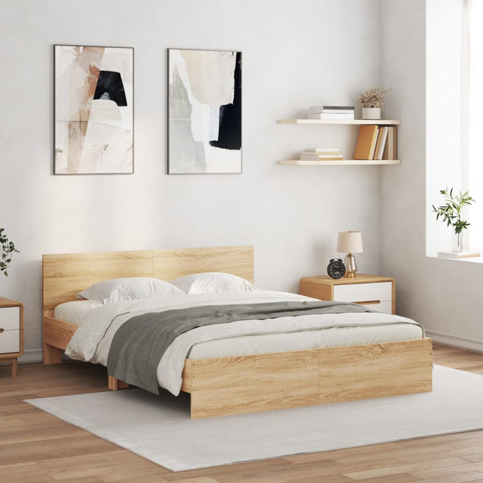 Cadru de pat cu tăblie și LED, stejar sonoma, 160x200 cm - WALTI WALTI