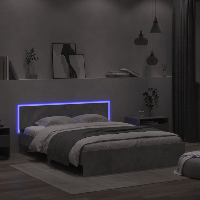 Cadru de pat cu tăblie și LED, gri beton, 160x200 cm - WALTI WALTI
