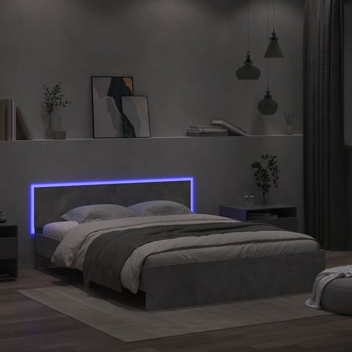 Cadru de pat cu tăblie și LED, gri beton, 150x200 cm - WALTI WALTI