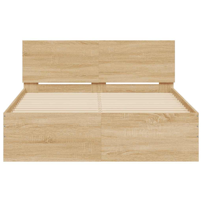 Cadru de pat cu tăblie și LED, stejar sonoma, 135x190 cm - WALTI WALTI