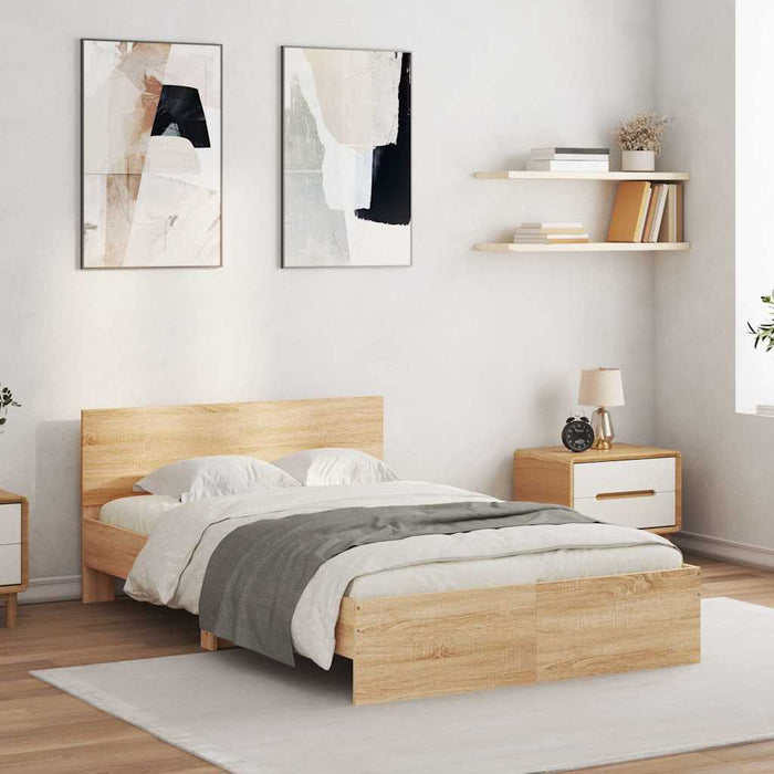 Cadru de pat cu tăblie și LED, stejar sonoma, 135x190 cm - WALTI WALTI