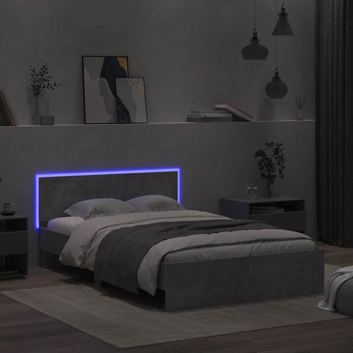 Cadru de pat cu tăblie și LED, gri beton, 135x190 cm - WALTI WALTI