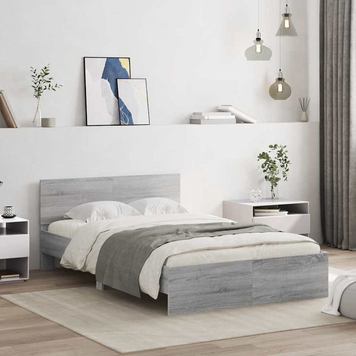 Cadru de pat cu tăblie și LED, gri sonoma, 135x190 cm - WALTI WALTI