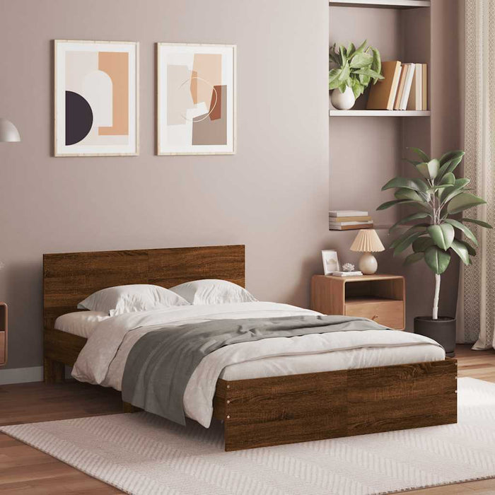 Cadru de pat cu tăblie și LED, stejar maro, 135x190 cm WALTI