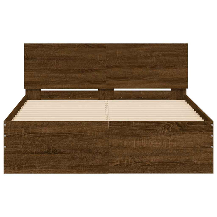 Cadru de pat cu tăblie și LED, stejar maro, 135x190 cm WALTI