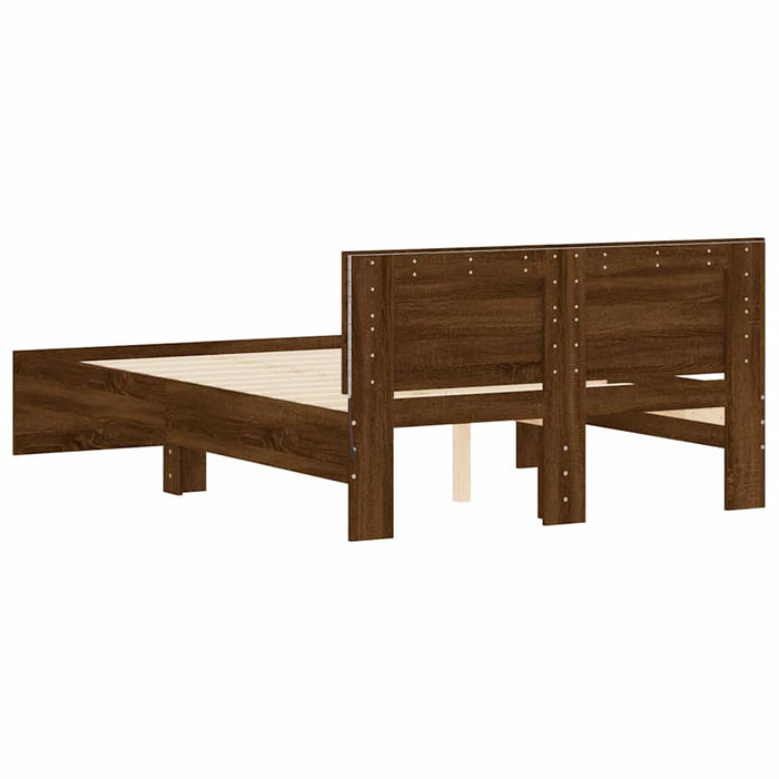 Cadru de pat cu tăblie și LED, stejar maro, 135x190 cm WALTI