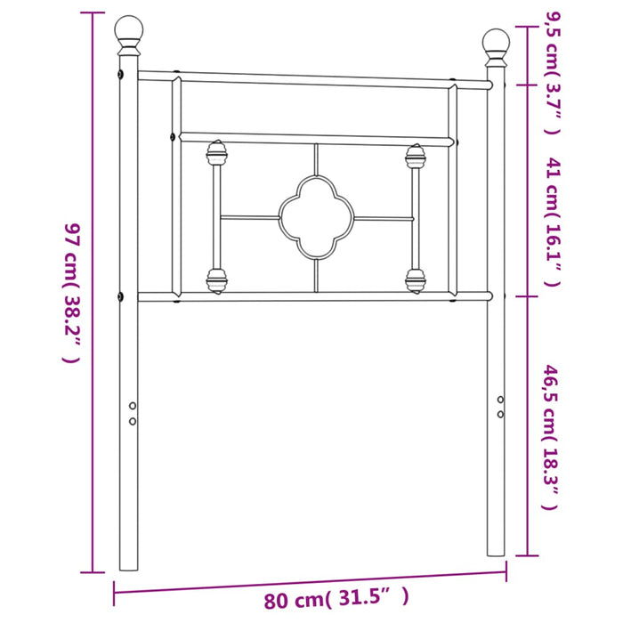 Tăblie de pat metalică, negru, 75 cm - WALTI WALTI