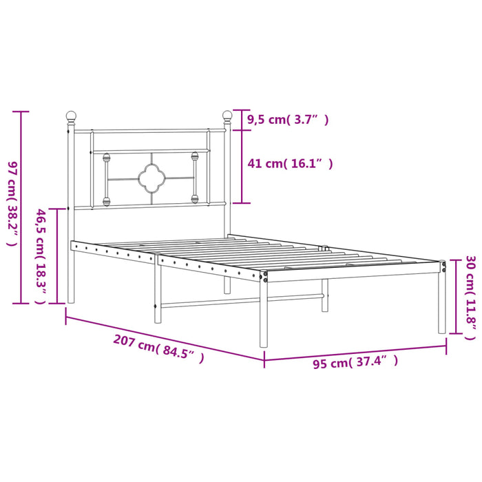 Cadru pat metalic cu tăblie, alb, 90x200 cm WALTI