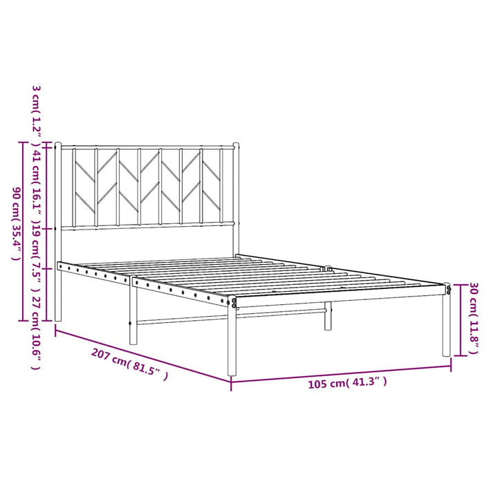 Cadru de pat din metal cu tăblie, negru, 100x200 cm WALTI