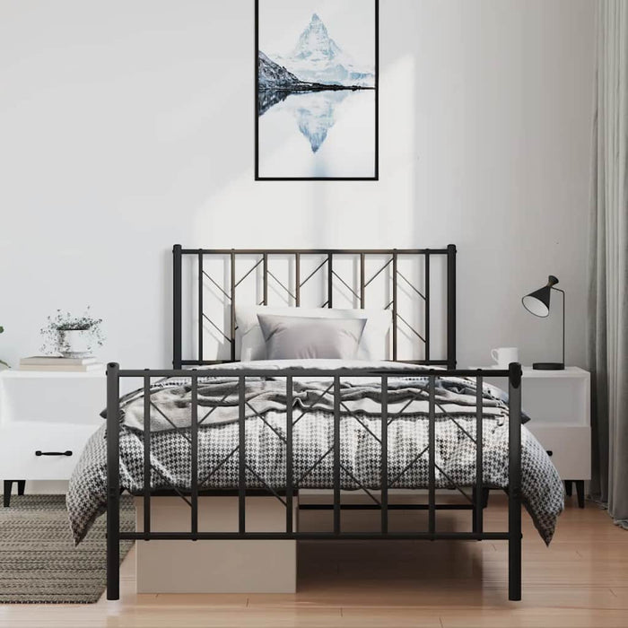 Cadru pat metalic cu tăblii de cap/picioare, negru, 100x200 cm WALTI