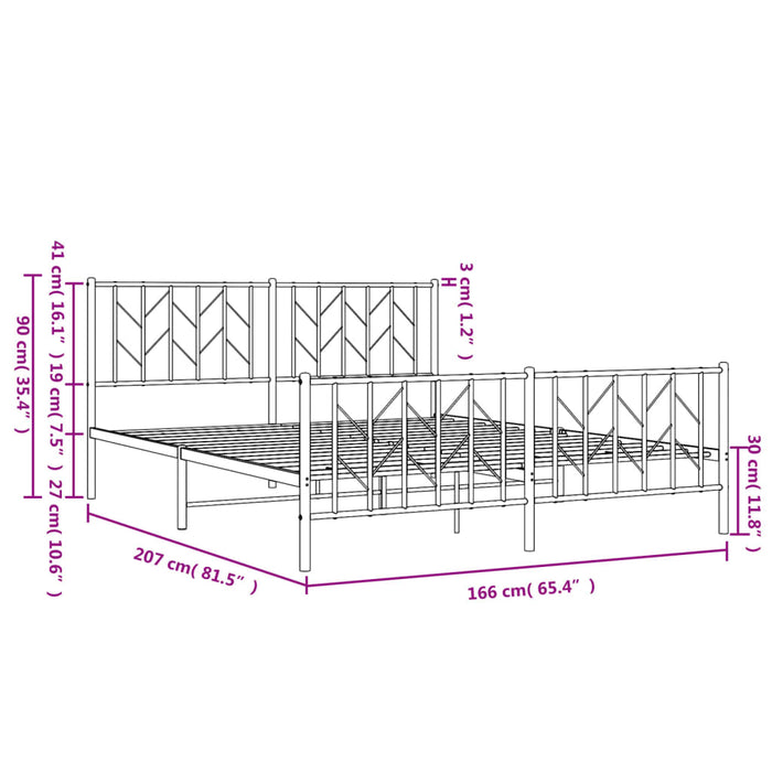 Cadru pat fără saltea, cu tăblie picioare negru 160x200cm metal - WALTI WALTI