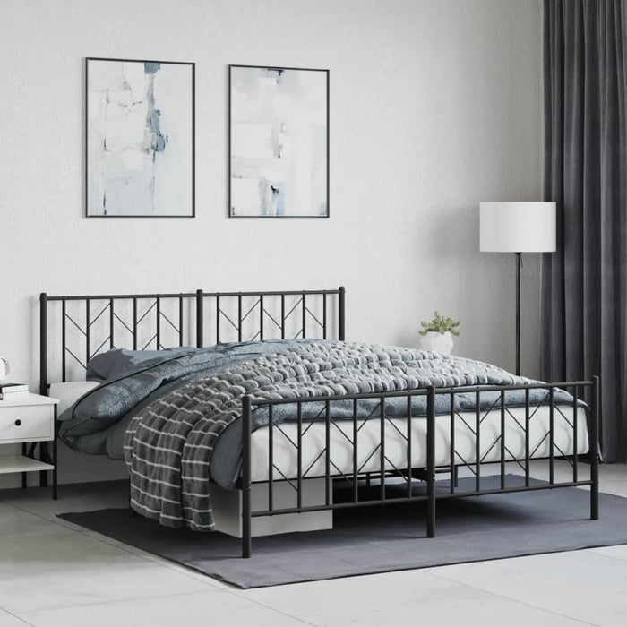 Cadru pat fără saltea, cu tăblie picioare negru 160x200cm metal - WALTI WALTI