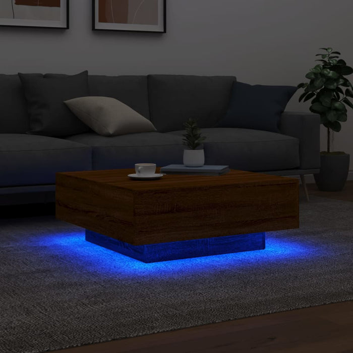 Măsuță de cafea cu lumini LED, stejar maro, 80x80x31 cm WALTI