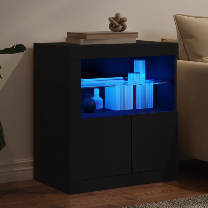 Servantă cu lumini LED, negru, 60,5x37x67 cm WALTI