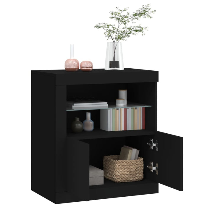 Servantă cu lumini LED, negru, 60,5x37x67 cm WALTI