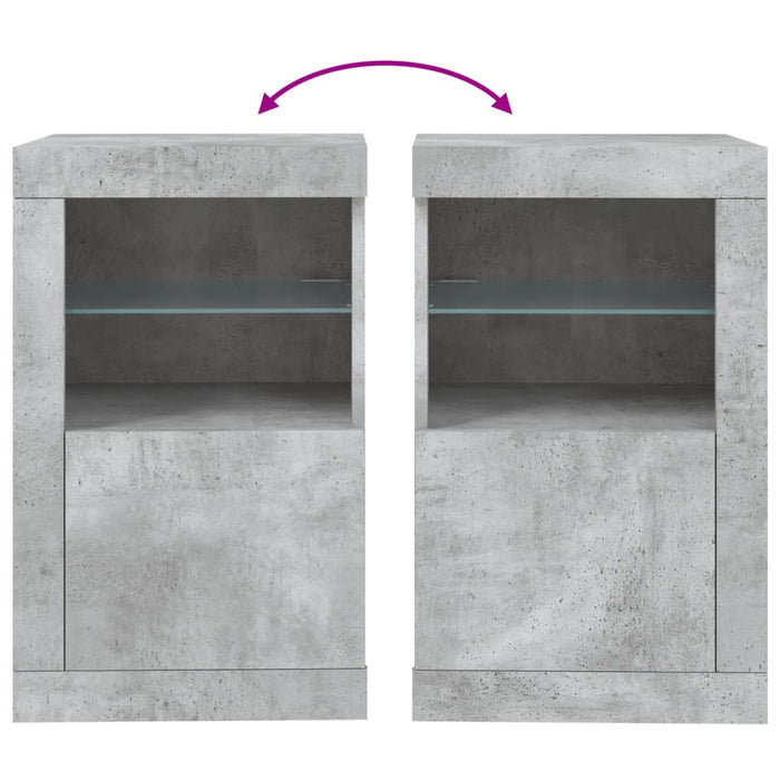 Dulapuri laterale cu lumini LED 2 buc. gri beton lemn prelucrat - WALTI WALTI