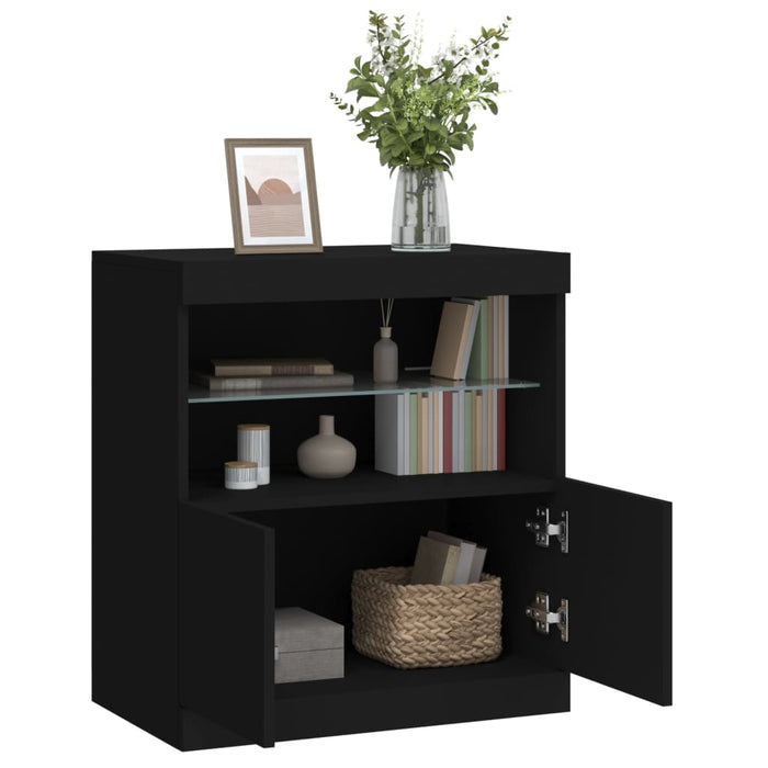 Servantă cu lumini LED, negru, 60x37x67 cm WALTI