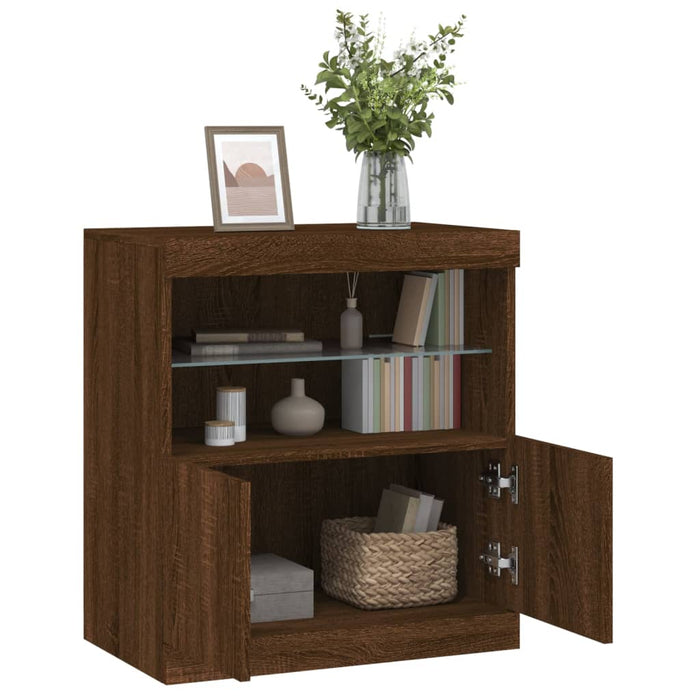 Servantă cu lumini LED, stejar maro, 60x37x67 cm WALTI