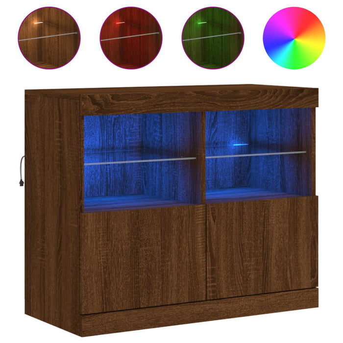 Servantă cu lumini LED, stejar maro, 81x37x67 cm WALTI