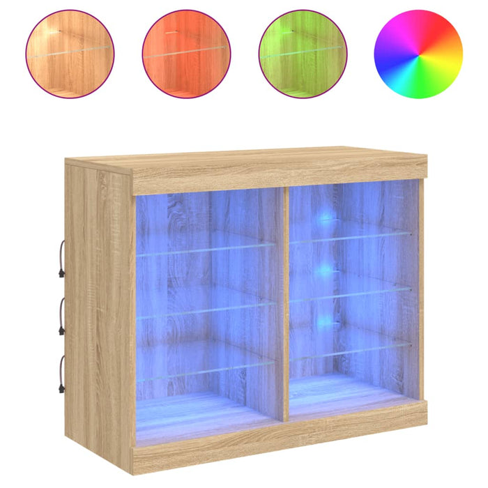 Servantă cu lumini LED, stejar sonoma, 81x37x67 cm WALTI