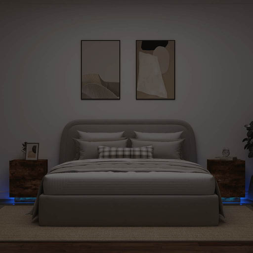 Noptiere cu lumini LED, 2 buc., stejar fumuriu, lemn prelucrat - WALTI WALTI