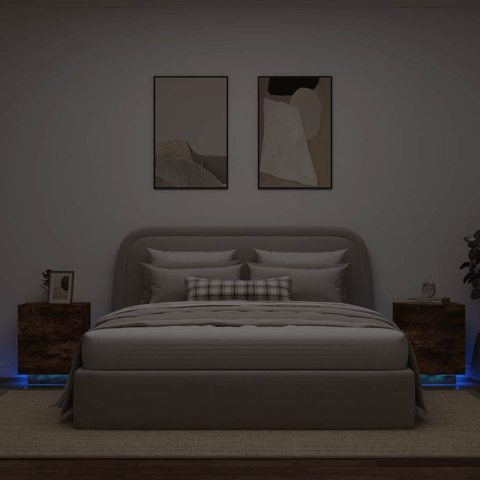 Noptiere cu lumini LED, 2 buc., stejar fumuriu, lemn prelucrat - WALTI WALTI