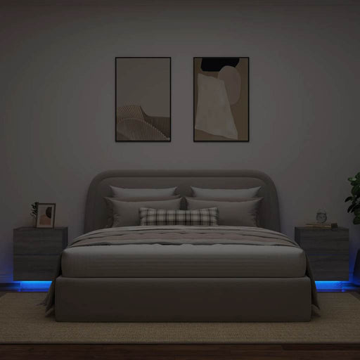 Noptiere cu lumini LED, 2 buc., sonoma gri, lemn prelucrat - WALTI WALTI